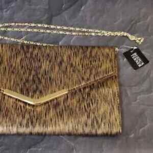 NEW with Tags Bijoux Terner Texture Evening Bag-Gold with Chain-(SSG82)